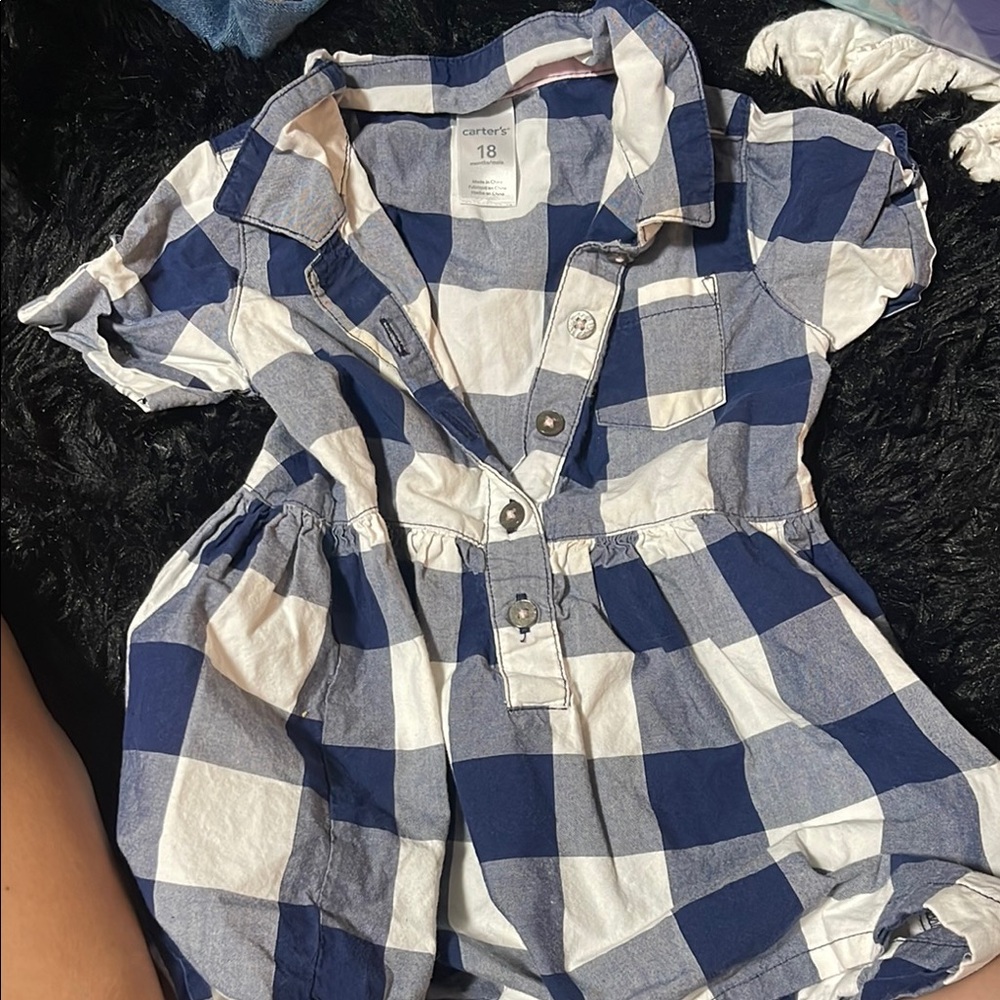 Carter's Navy and White Checkered Romper